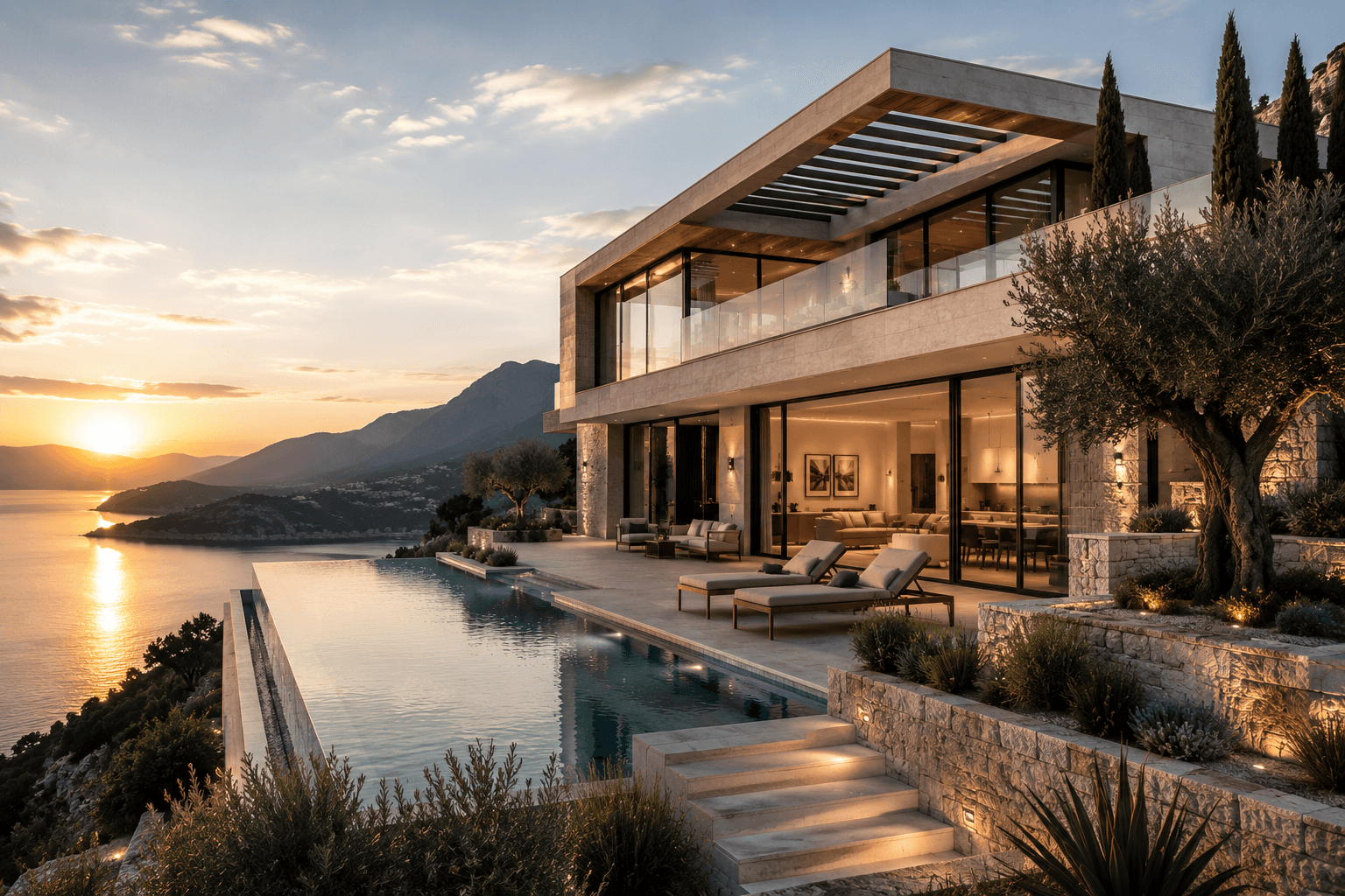 A villa in Montenegro with a pool and a view of the Adriatic Sea